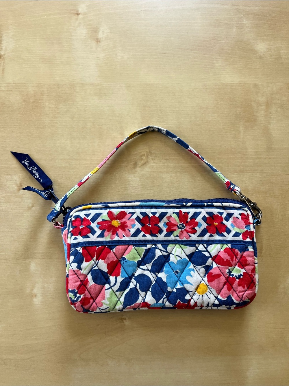 Vera Bradley Summer Cottage Navy Multicolor Quilted Floral Wristlet